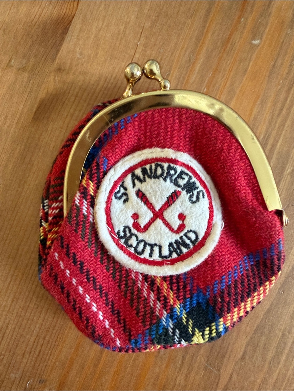 Vintage St. Andrews Scotland Coin Purse - Red Tartan with Gold Frame